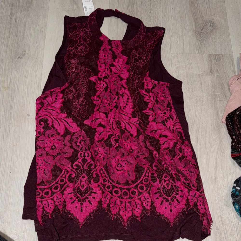 Women’s Maurice’s brand new Elegant Pink and Burgundy Lace Women's Top